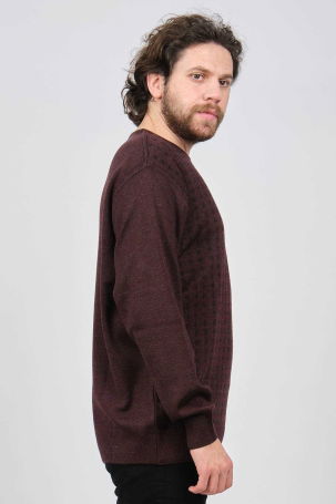 Çizgi Triko Erkek Bisiklet Yaka Desenli Kazak 425554216 Bordo - 4