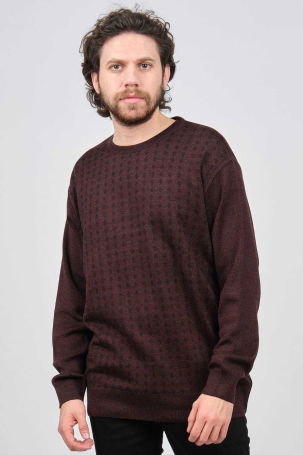 Çizgi Triko Erkek Bisiklet Yaka Desenli Kazak 425554216 Bordo - 6