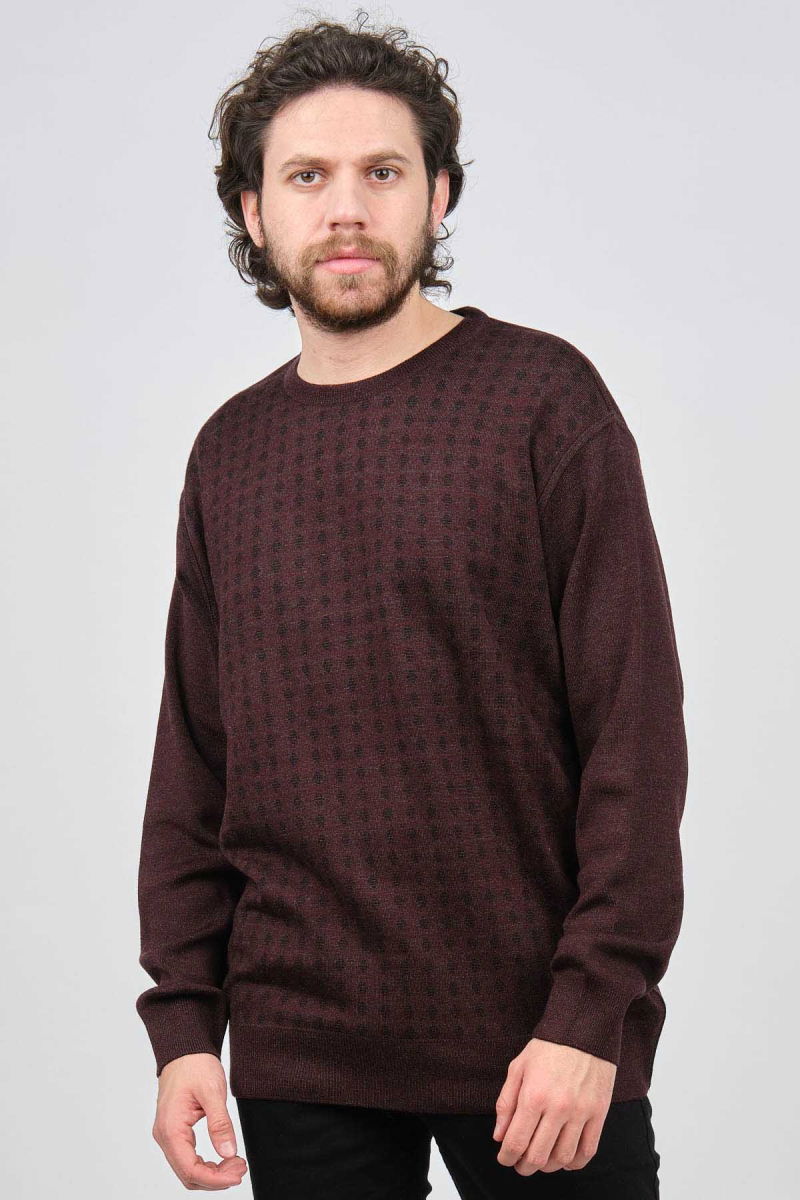 Çizgi Triko Erkek Bisiklet Yaka Desenli Kazak 425554216 Bordo - 6