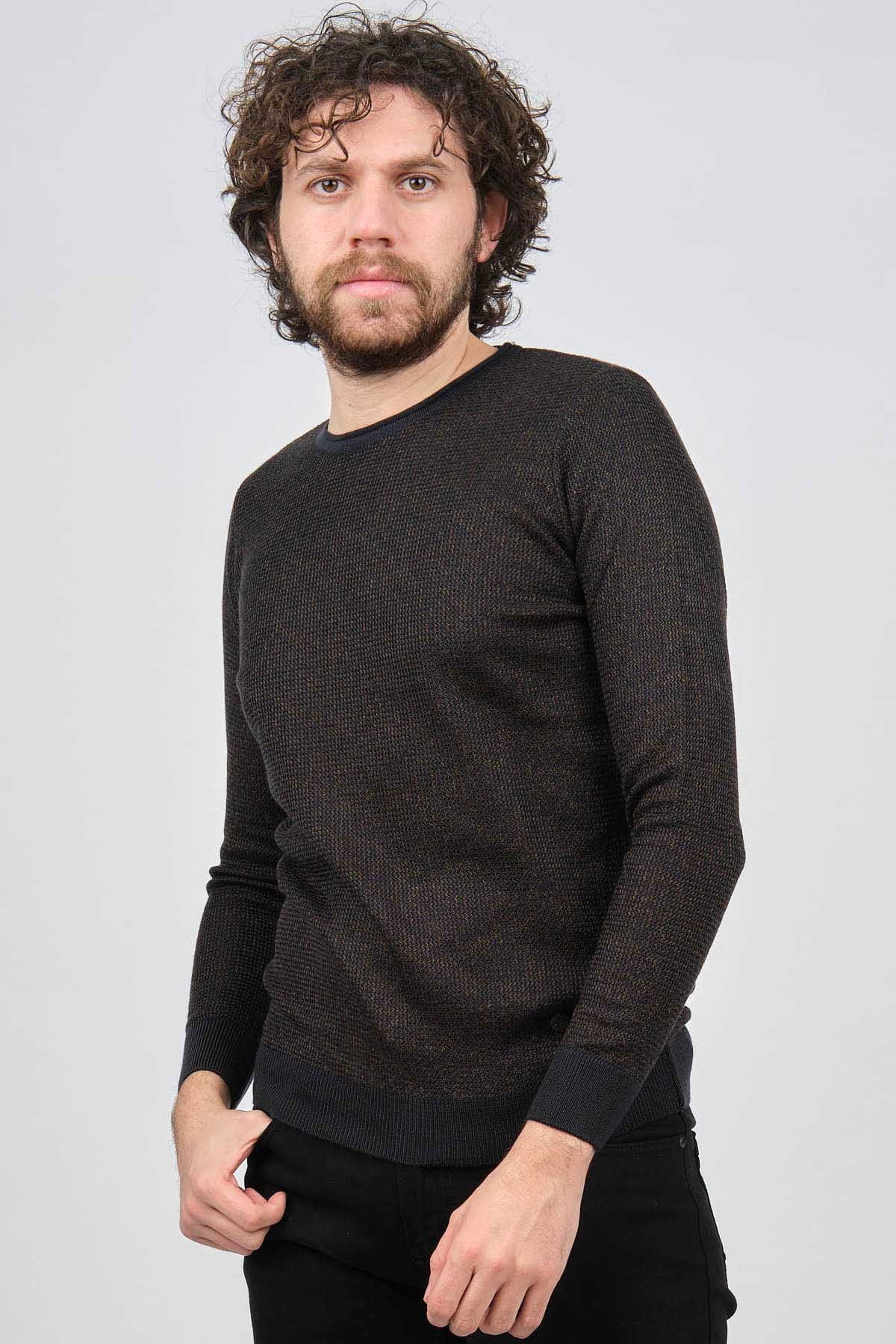 Çizgi Triko Erkek Bisiklet Yaka Slim Fit Desenli Kazak 42554255 Lacivert - 1