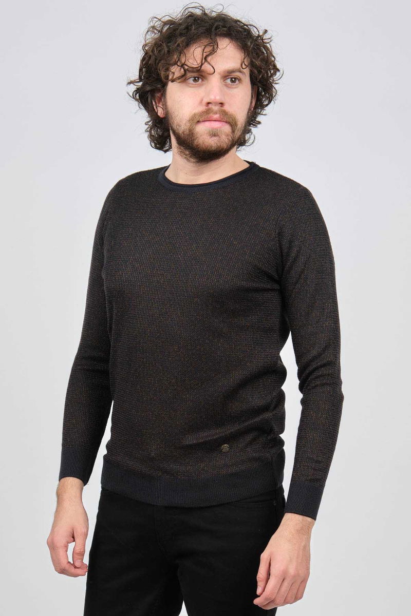 Çizgi Triko Erkek Bisiklet Yaka Slim Fit Desenli Kazak 42554255 Lacivert - 3