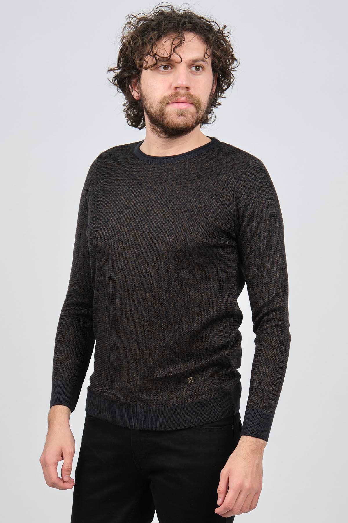 Çizgi Triko Erkek Bisiklet Yaka Slim Fit Desenli Kazak 42554255 Lacivert - 3