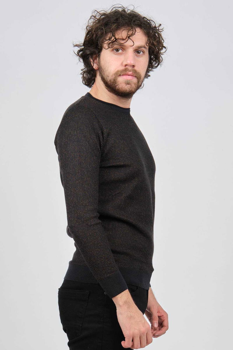 Çizgi Triko Erkek Bisiklet Yaka Slim Fit Desenli Kazak 42554255 Lacivert - 4