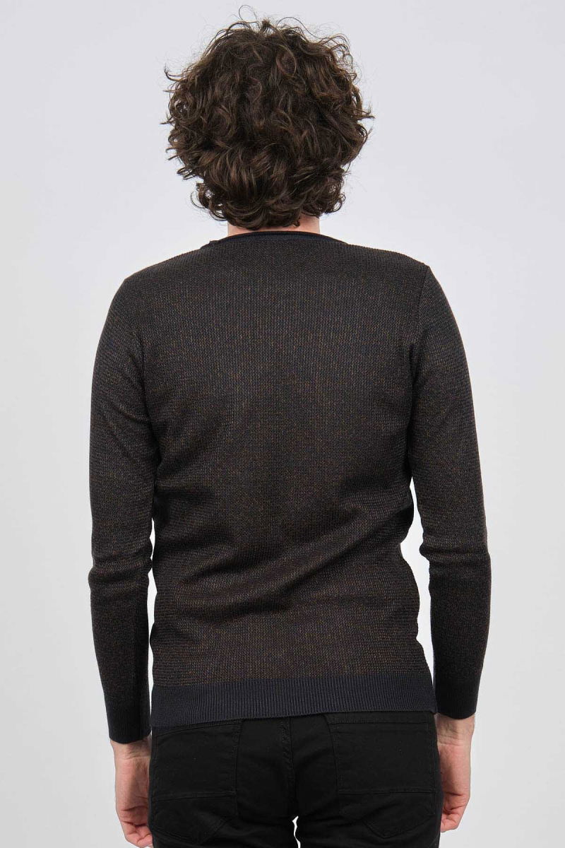 Çizgi Triko Erkek Bisiklet Yaka Slim Fit Desenli Kazak 42554255 Lacivert - 5