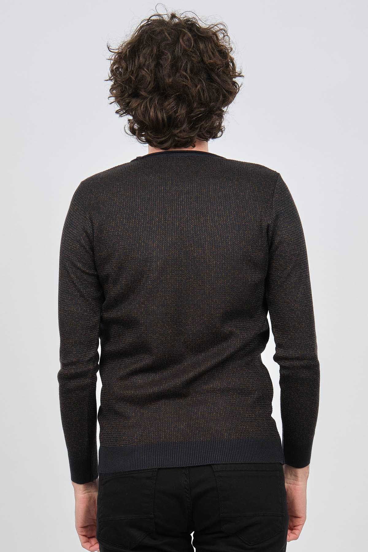 Çizgi Triko Erkek Bisiklet Yaka Slim Fit Desenli Kazak 42554255 Lacivert - 5