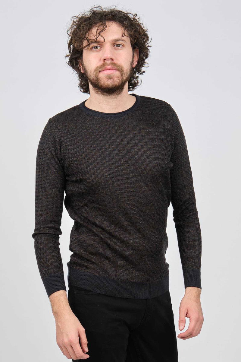 Çizgi Triko Erkek Bisiklet Yaka Slim Fit Desenli Kazak 42554255 Lacivert - 6