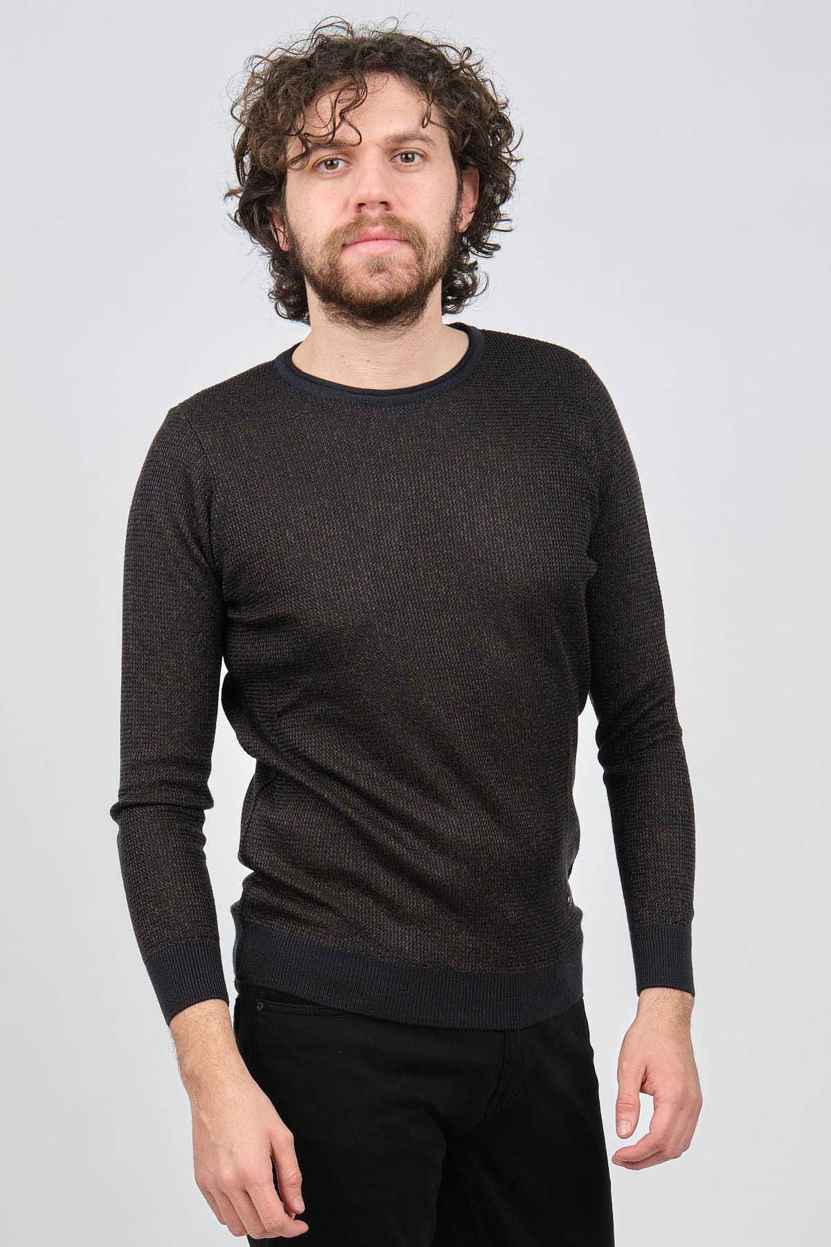 Çizgi Triko Erkek Bisiklet Yaka Slim Fit Desenli Kazak 42554255 Lacivert - 6