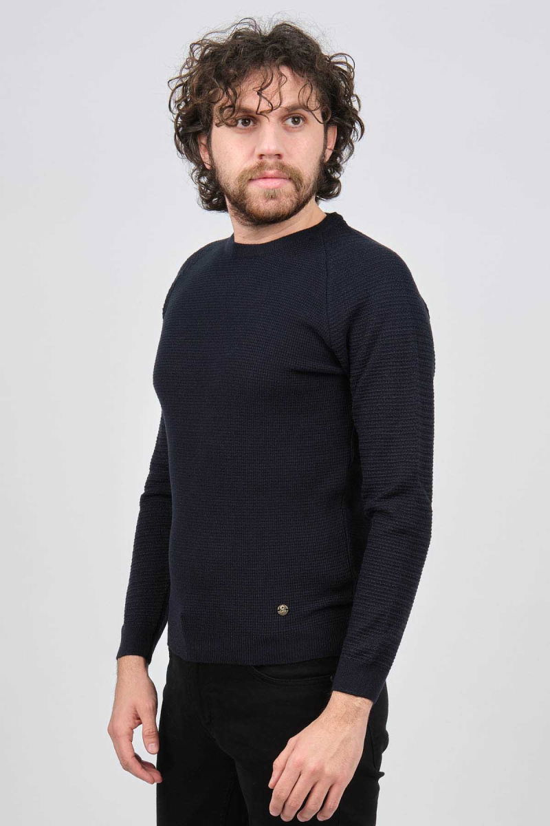 Çizgi Triko Erkek Bisiklet Yaka Slim Fit Kazak 42554259 Lacivert - 1
