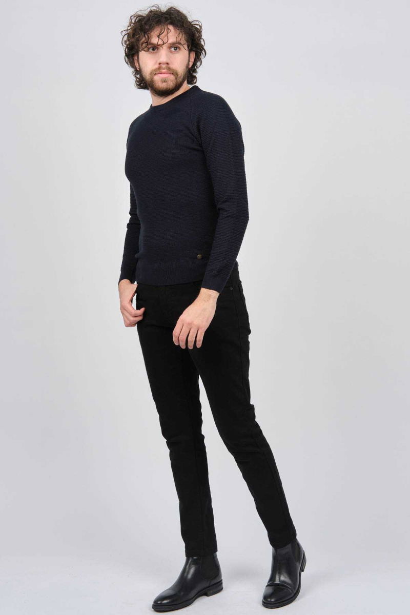 Çizgi Triko Erkek Bisiklet Yaka Slim Fit Kazak 42554259 Lacivert - 2
