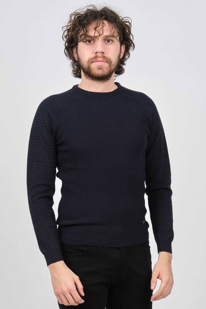 Çizgi Triko Erkek Bisiklet Yaka Slim Fit Kazak 42554259 Lacivert - 3