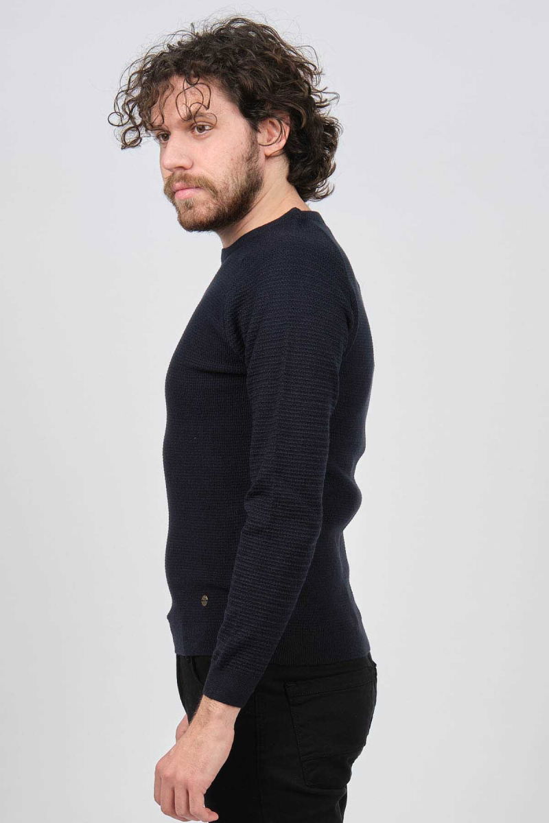 Çizgi Triko Erkek Bisiklet Yaka Slim Fit Kazak 42554259 Lacivert - 4