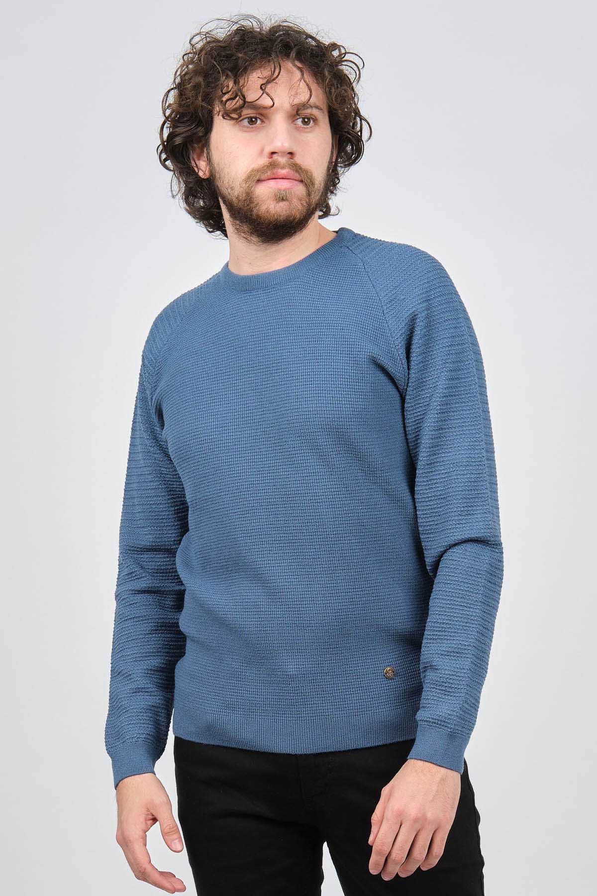 Çizgi Triko Erkek Bisiklet Yaka Slim Fit Kazak 42554259 Mavi - 1
