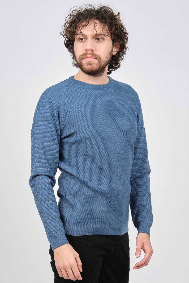 Çizgi Triko Erkek Bisiklet Yaka Slim Fit Kazak 42554259 Mavi - 3
