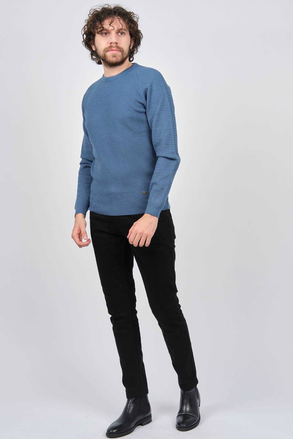 Çizgi Triko Erkek Bisiklet Yaka Slim Fit Kazak 42554259 Mavi - 6