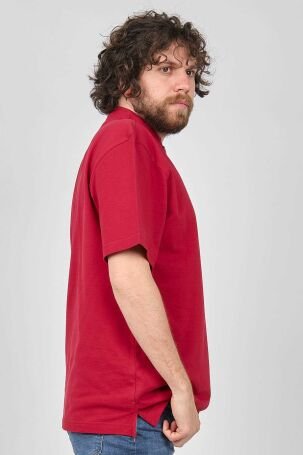Çizgi Triko Erkek Cep Detaylı Dik Yaka T-Shirt 4253303 Kırmızı - 4