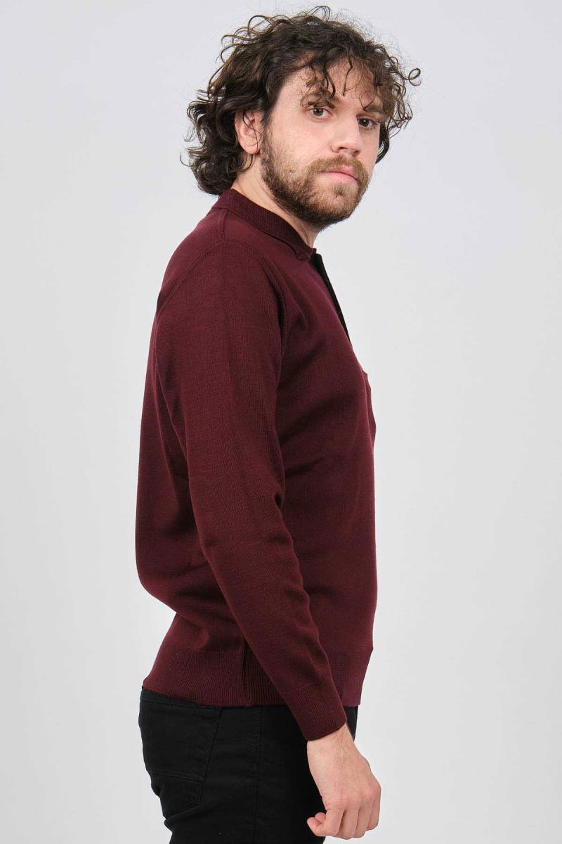 Çizgi Triko Erkek Cep Detaylı Polo Yaka Kazak 42544241 Bordo - 4