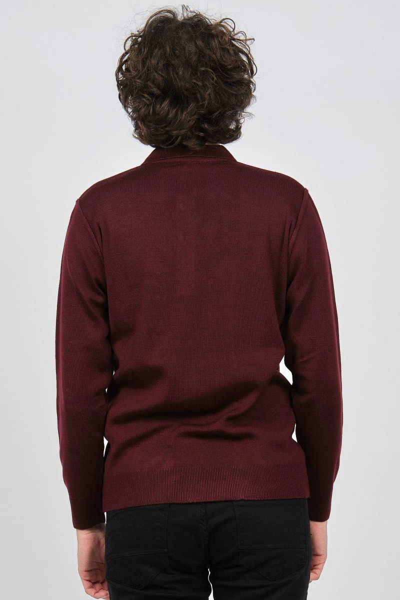 Çizgi Triko Erkek Cep Detaylı Polo Yaka Kazak 42544241 Bordo - 5
