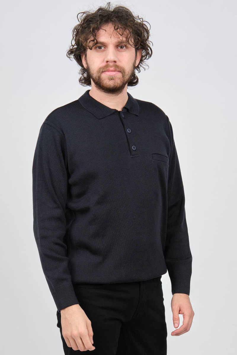 Çizgi Triko Erkek Cep Detaylı Polo Yaka Kazak 42544241 Lacivert - 1