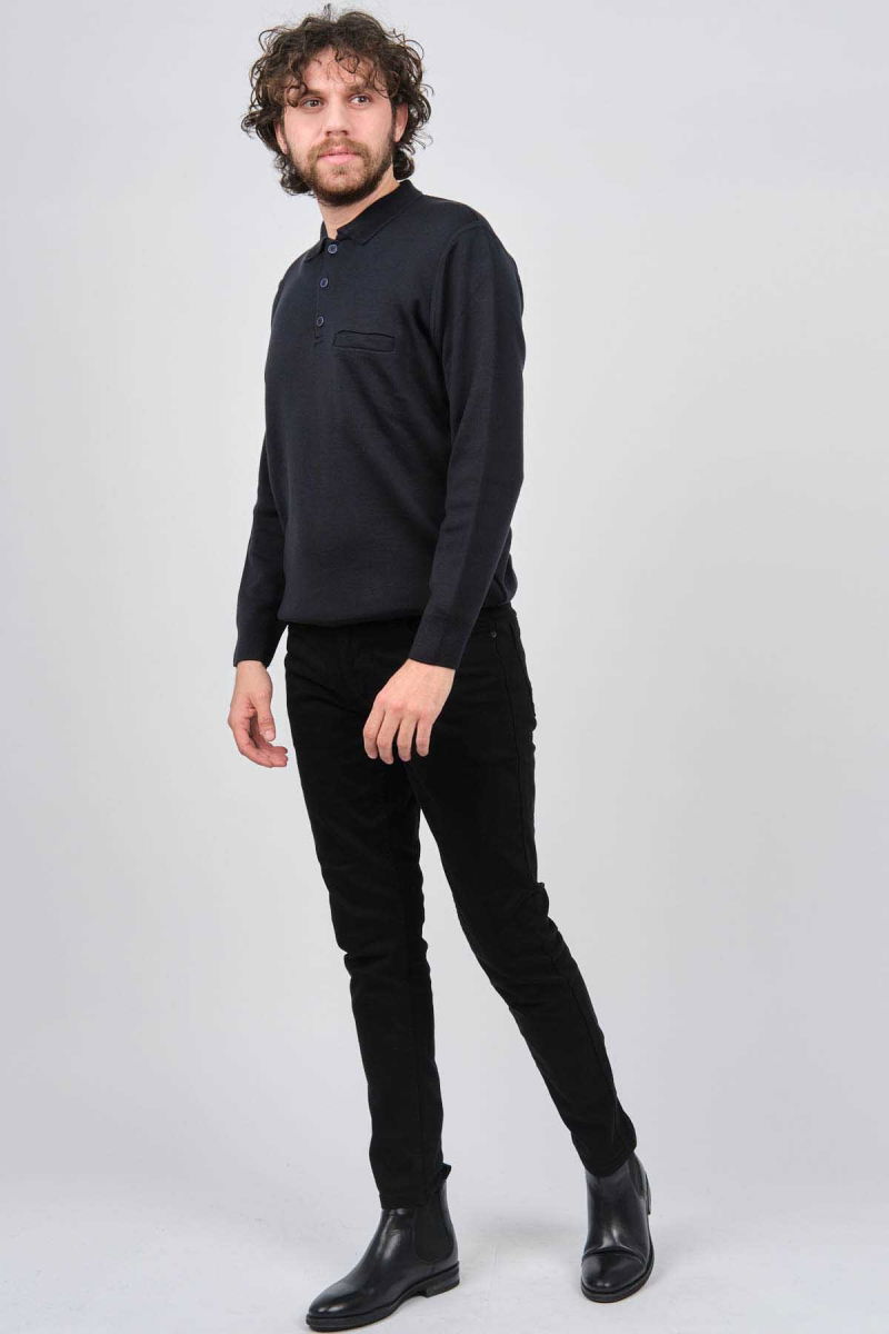 Çizgi Triko Erkek Cep Detaylı Polo Yaka Kazak 42544241 Lacivert - 2