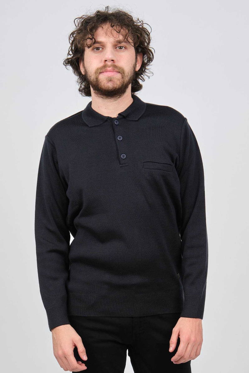 Çizgi Triko Erkek Cep Detaylı Polo Yaka Kazak 42544241 Lacivert - 3