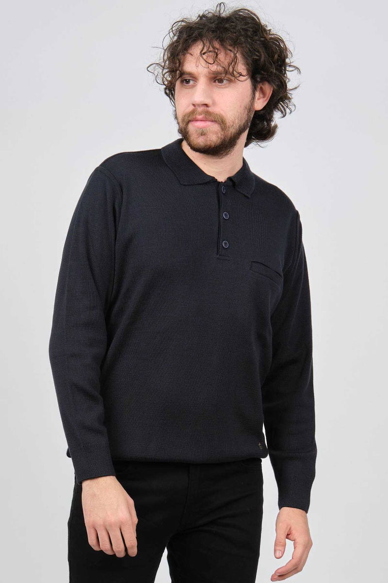 Çizgi Triko Erkek Cep Detaylı Polo Yaka Kazak 42544241 Lacivert - 6