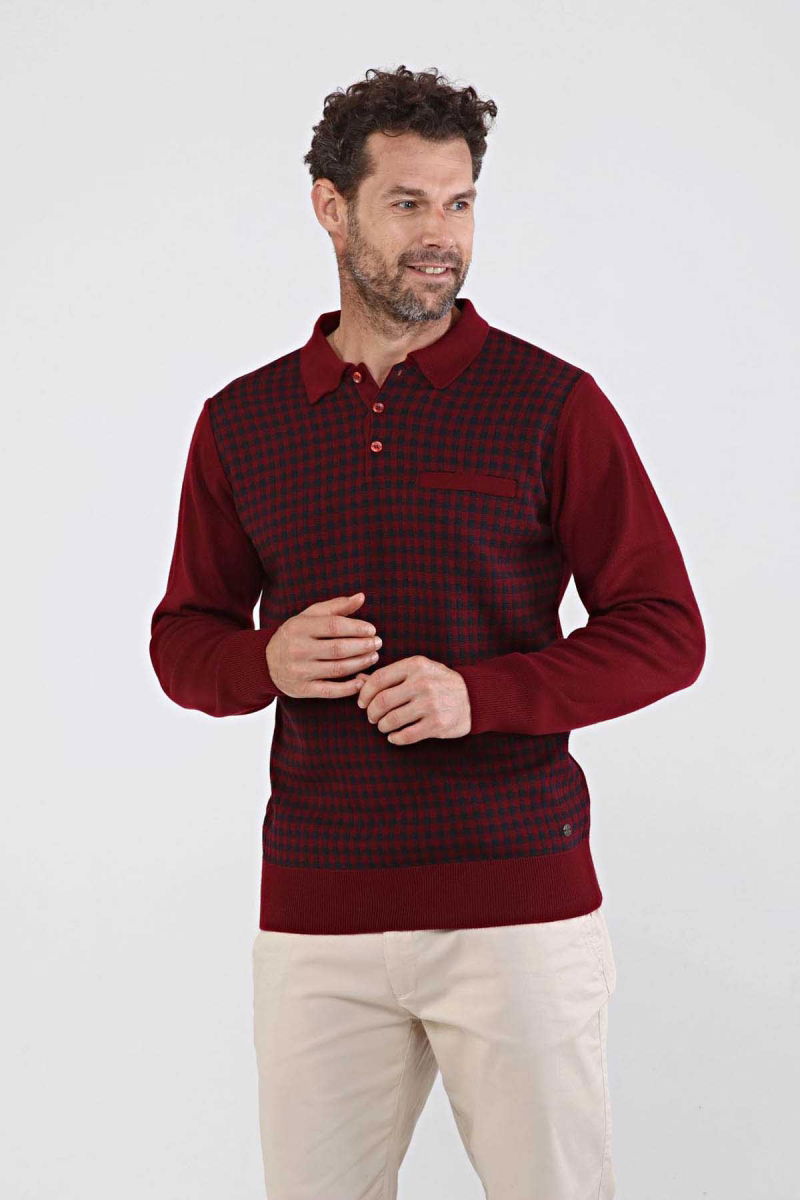 Çizgi Triko Erkek Polo Yaka Çelik Örgü Triko Kazak 4605F Bordo 
