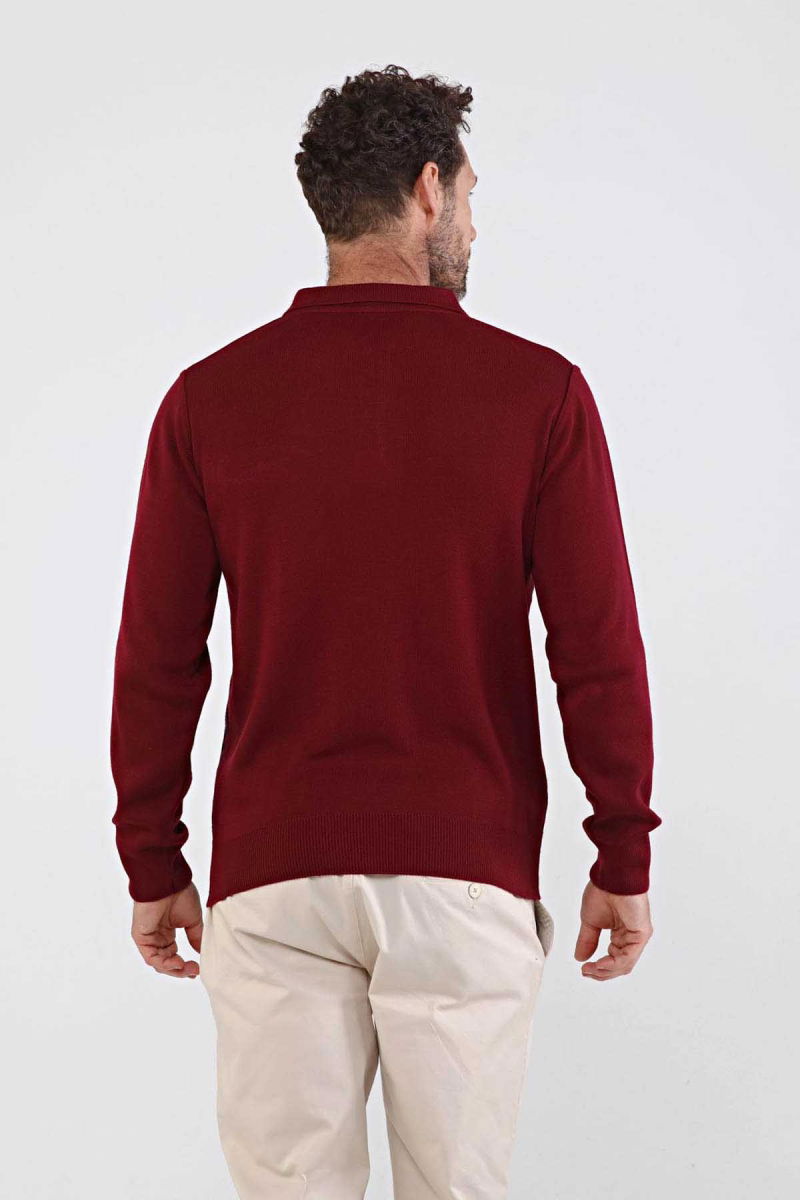 Çizgi Triko Erkek Polo Yaka Çelik Örgü Triko Kazak 4605F Bordo - 5