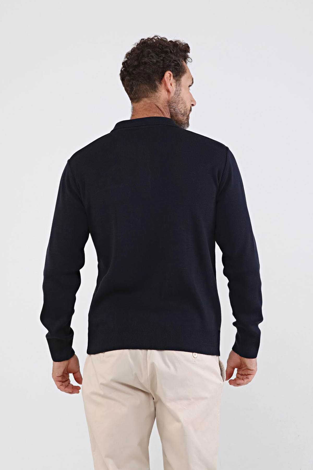 Çizgi Triko Erkek Polo Yaka Çelik Örgü Triko Kazak 4605F Lacivert - 5