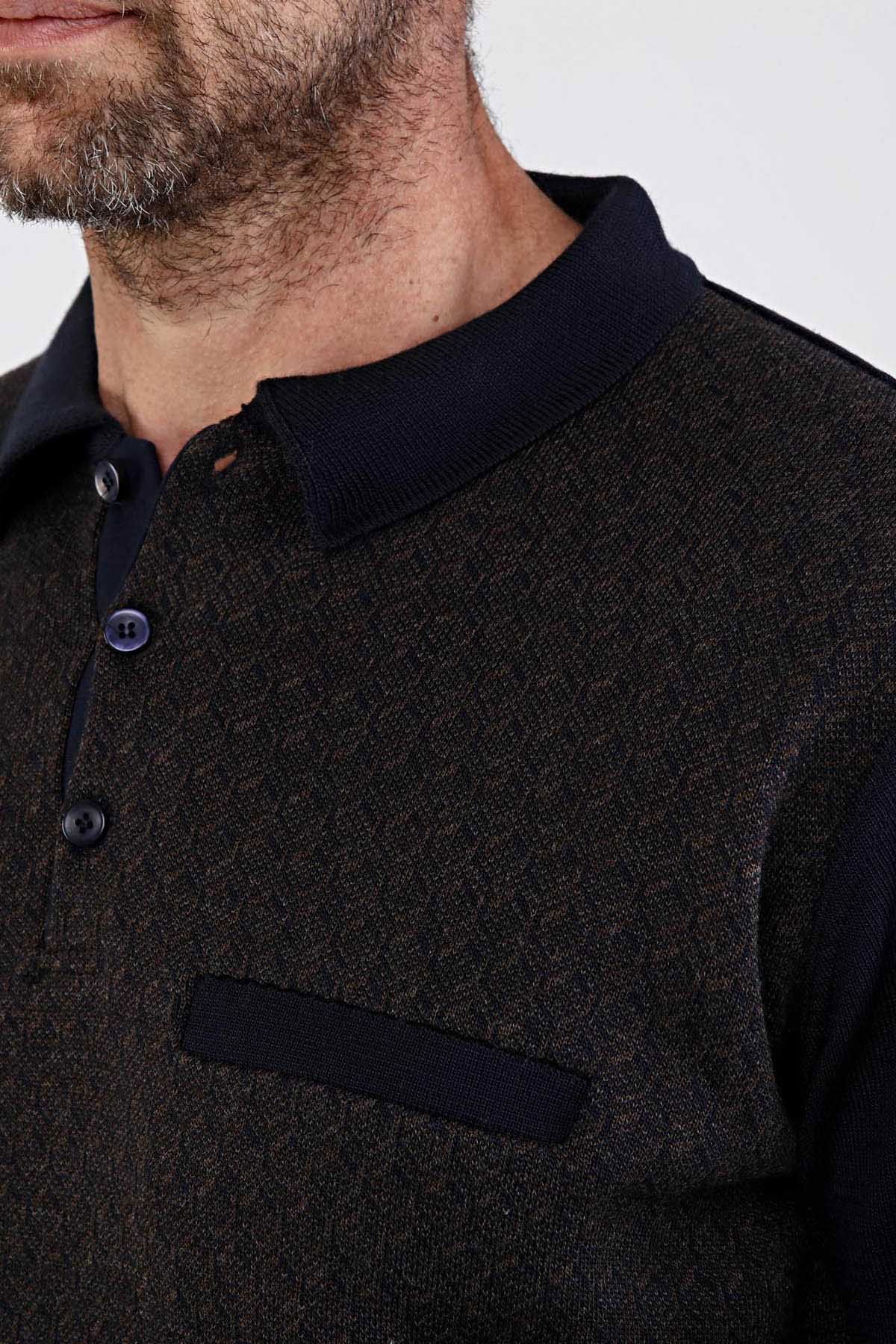 Çizgi Triko Erkek Polo Yaka Çelik Örgü Triko Kazak 4610F Lacivert - 6