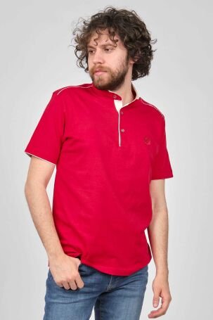 Çizgi Triko Erkek Şerit Detaylı Dik Yaka T-Shirt 4253011 Kırmızı - 3