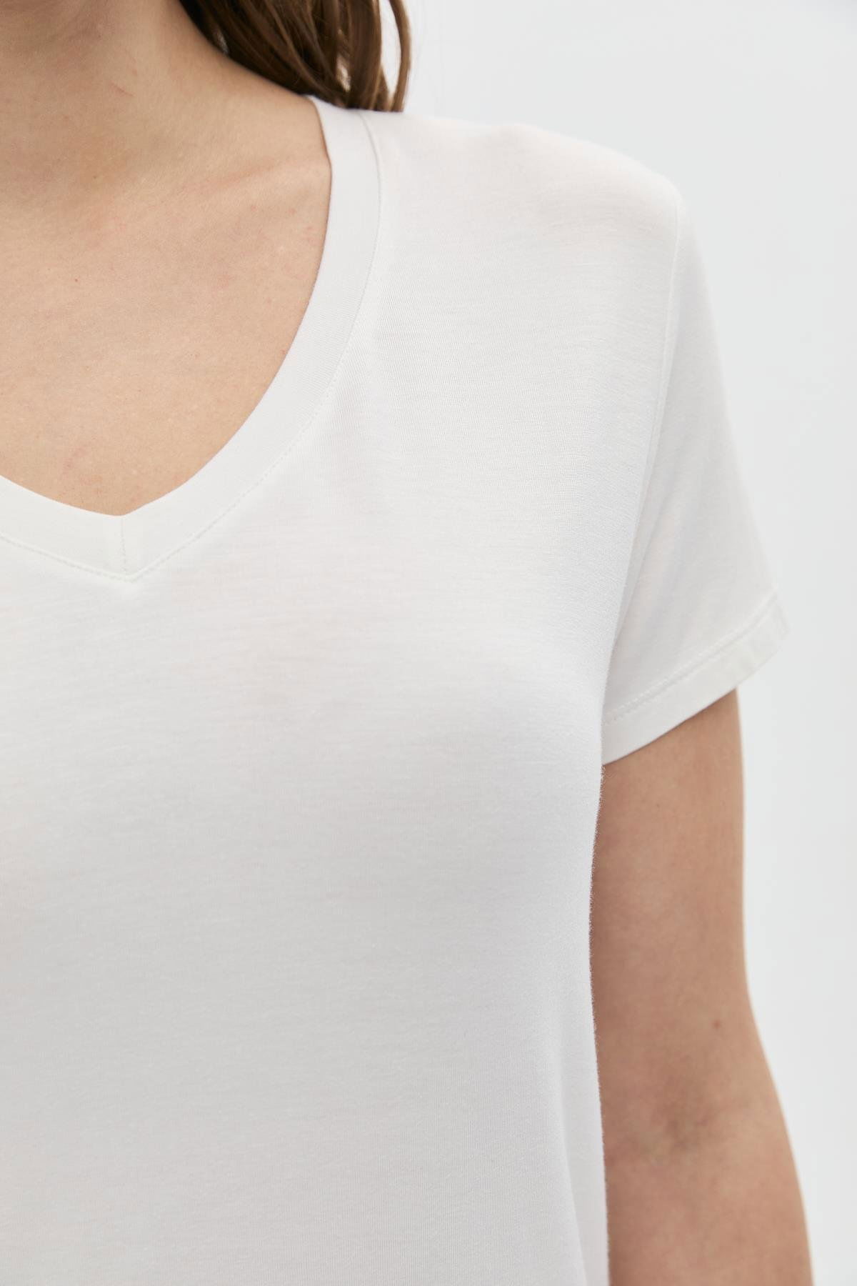 Daido Kadın Basic V Yaka T-Shirt 5980 Ekru - 3