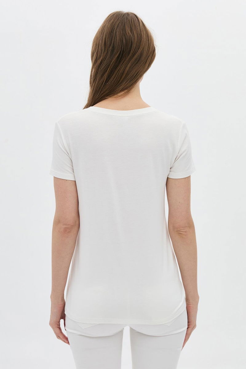 Daido Kadın Basic V Yaka T-Shirt 5980 Ekru - 4