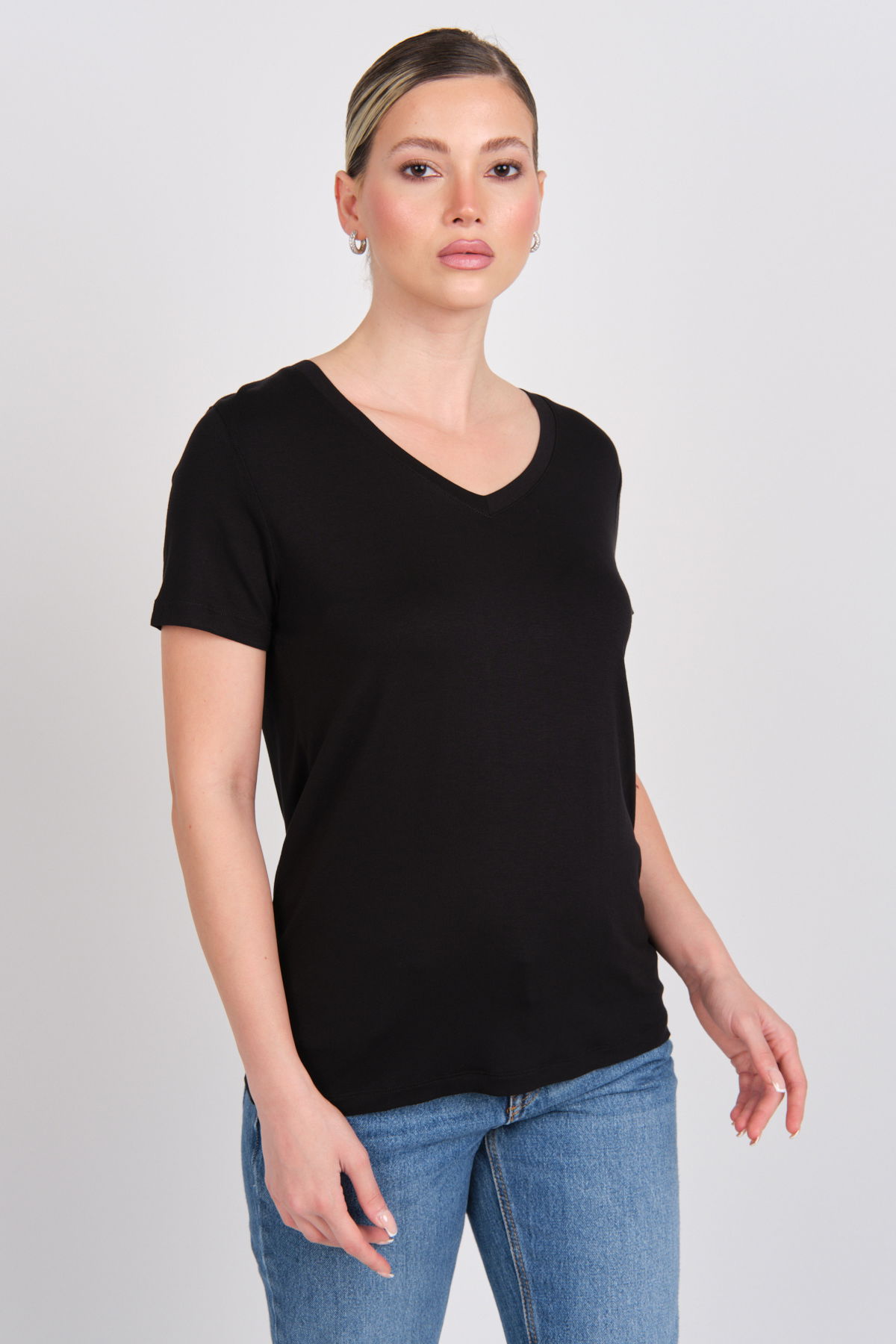 Daido Kadın Basic V Yaka T-Shirt 5980 Siyah - 2