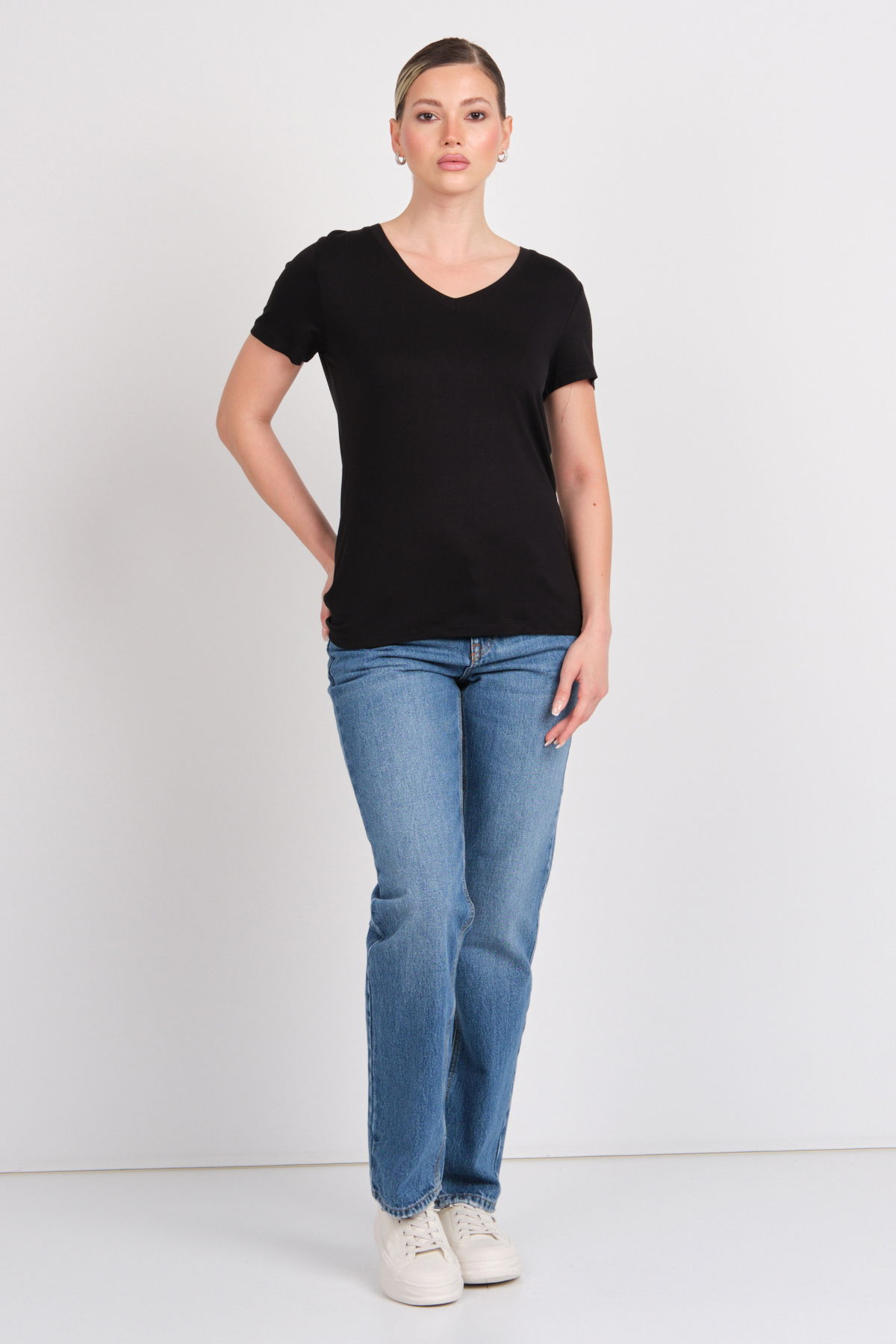Daido Kadın Basic V Yaka T-Shirt 5980 Siyah - 3