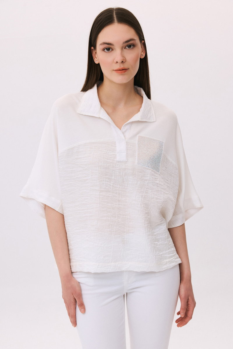 Daido Kadın Düşük Kollu Polo Yaka Penye Bluz 6233 Ekru - Daido