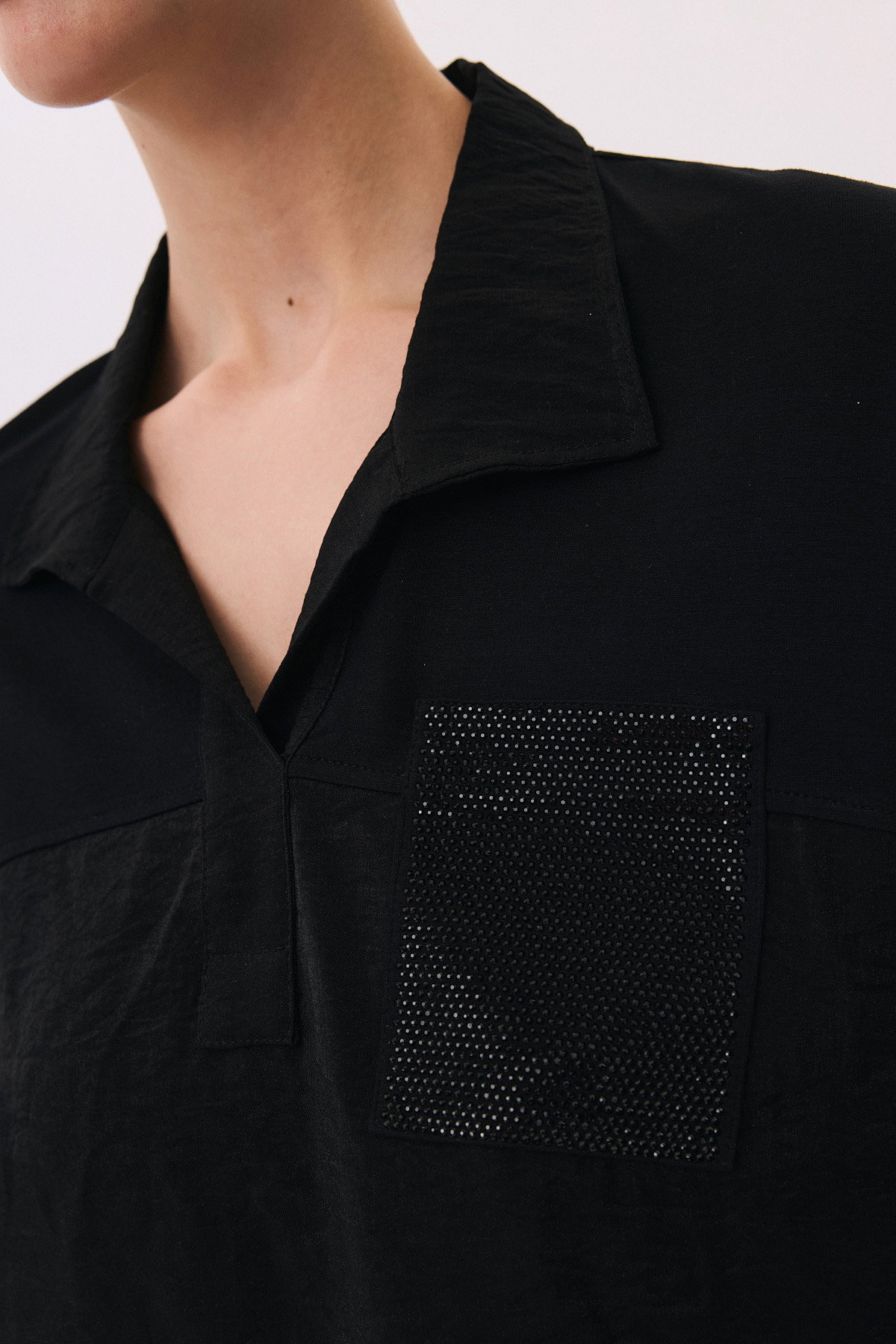 Daido Kadın Düşük Kollu Polo Yaka Penye Bluz 6233 Siyah - 3