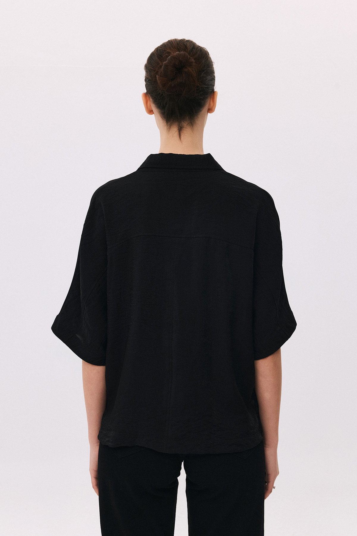 Daido Kadın Düşük Kollu Polo Yaka Penye Bluz 6233 Siyah - 4