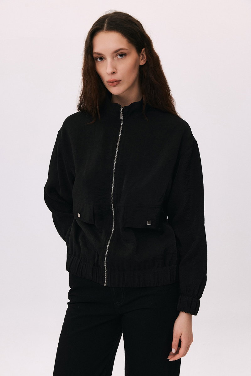 Daido Kadın Fermuarlı Beli ve Kolları Lastikli Ceket 7910 Siyah - Daido