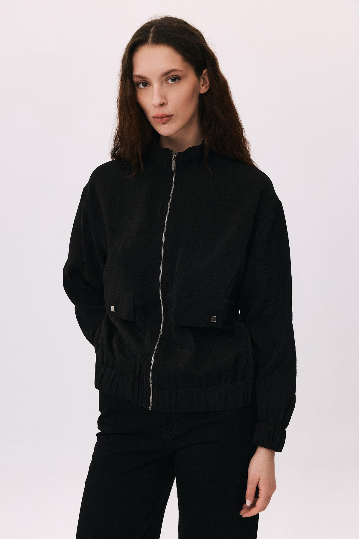 Daido Kadın Fermuarlı Beli ve Kolları Lastikli Ceket 7910 Siyah - 1