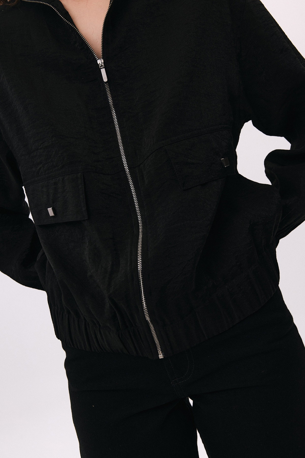 Daido Kadın Fermuarlı Beli ve Kolları Lastikli Ceket 7910 Siyah - 3