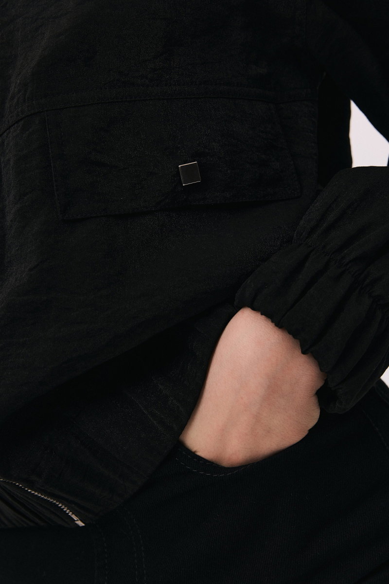 Daido Kadın Fermuarlı Beli ve Kolları Lastikli Ceket 7910 Siyah - 4