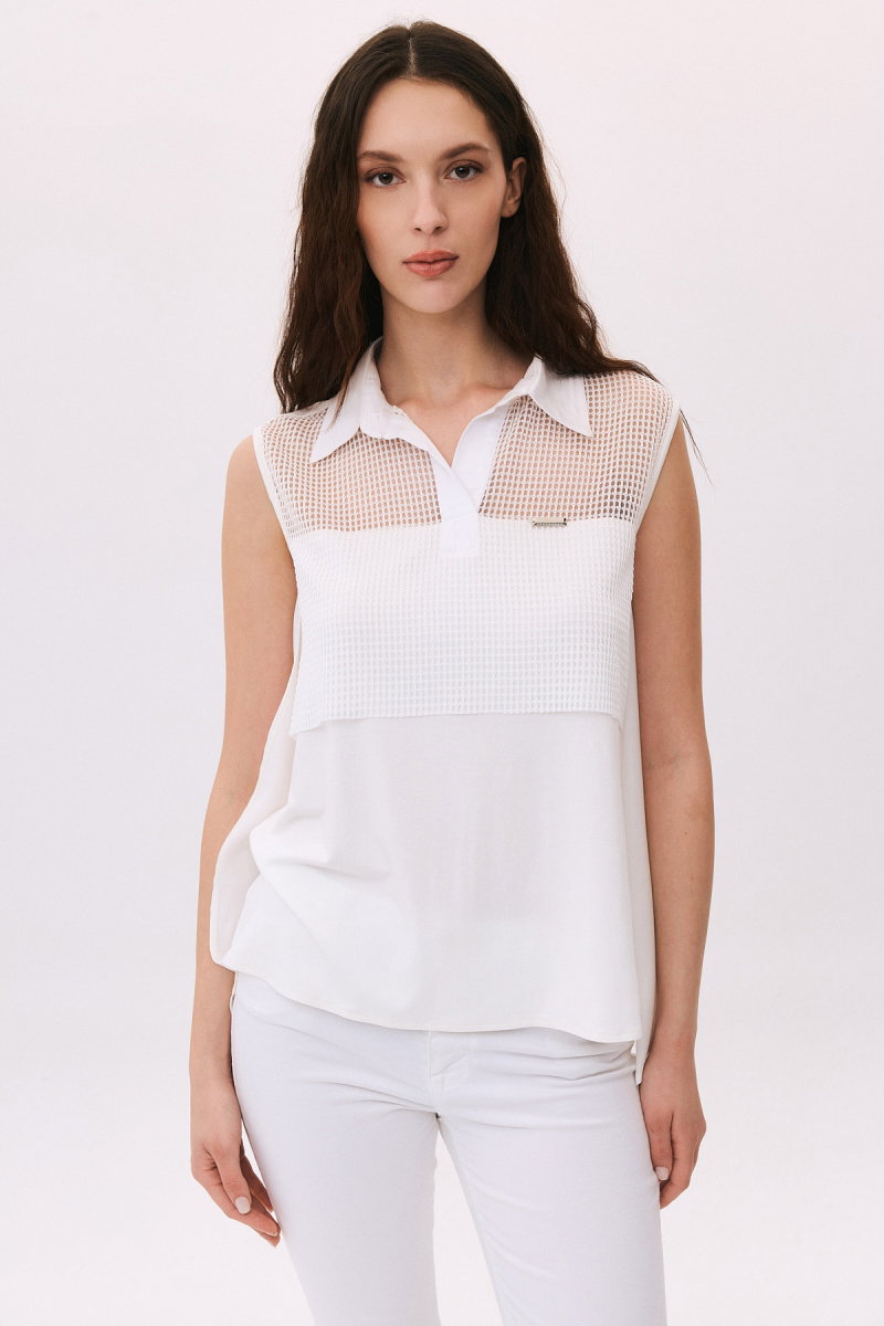 Daido Kadın File Detaylı Kolsuz Bluz 4813 Ekru - Daido