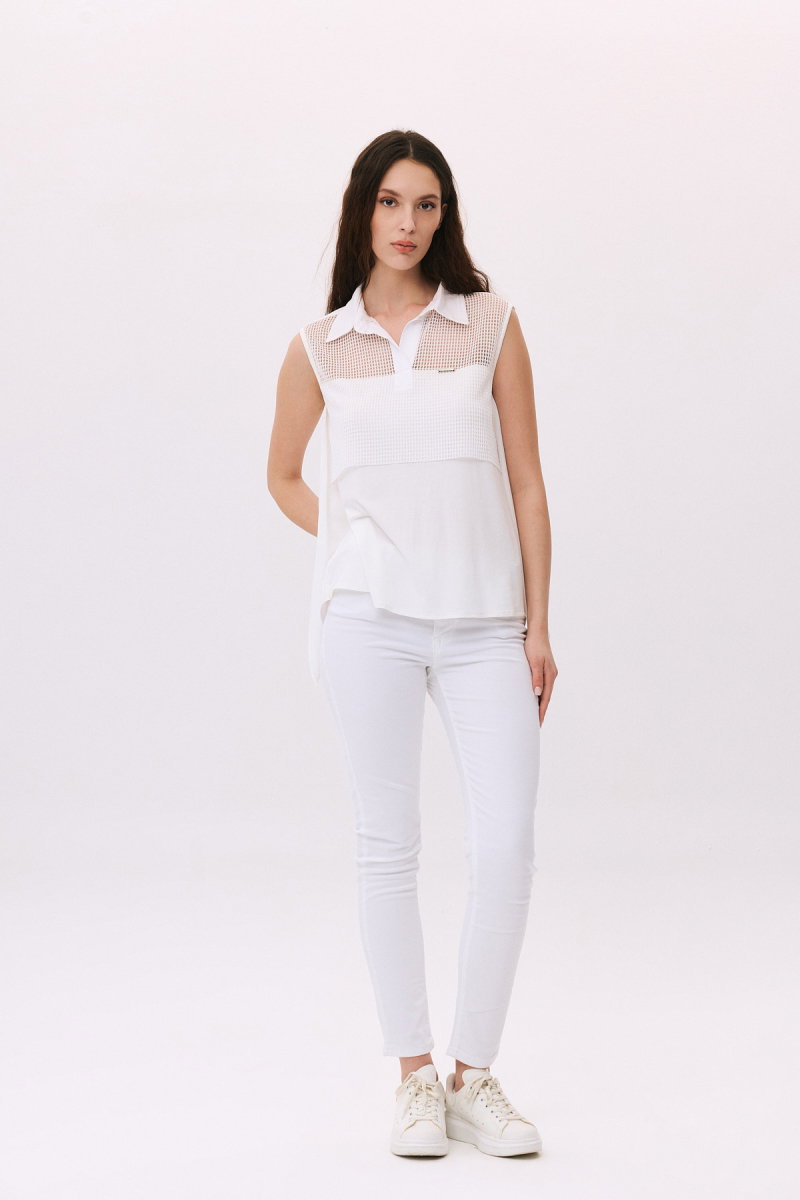 Daido Kadın File Detaylı Kolsuz Bluz 4813 Ekru - 2