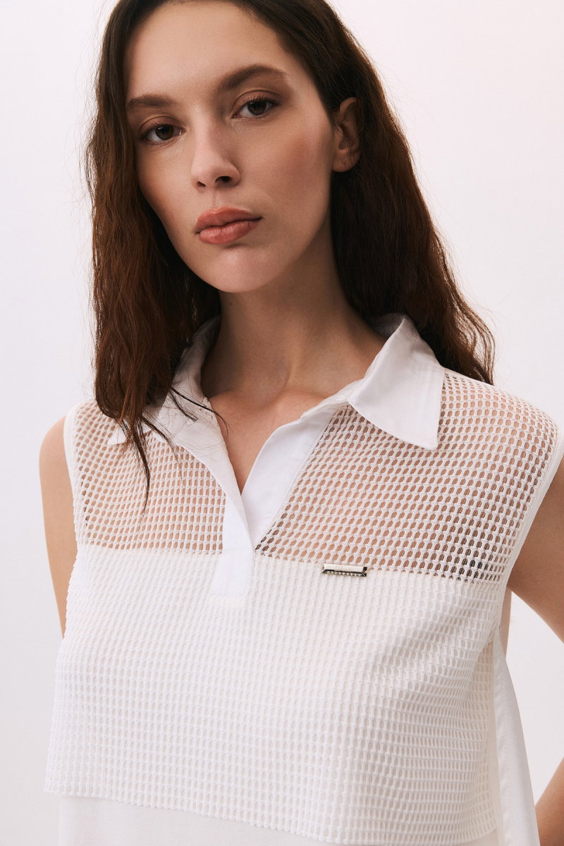 Daido Kadın File Detaylı Kolsuz Bluz 4813 Ekru - 3