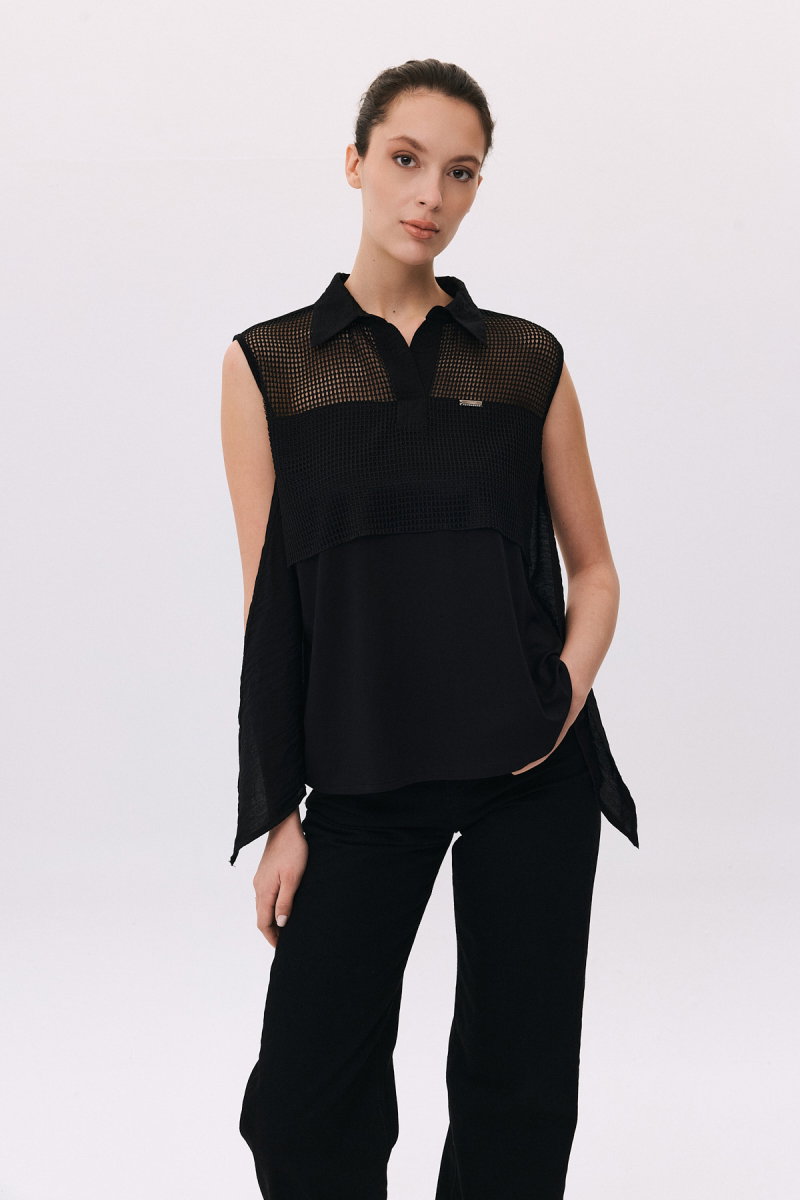 Daido Kadın File Detaylı Kolsuz Bluz 4813 Siyah - Daido