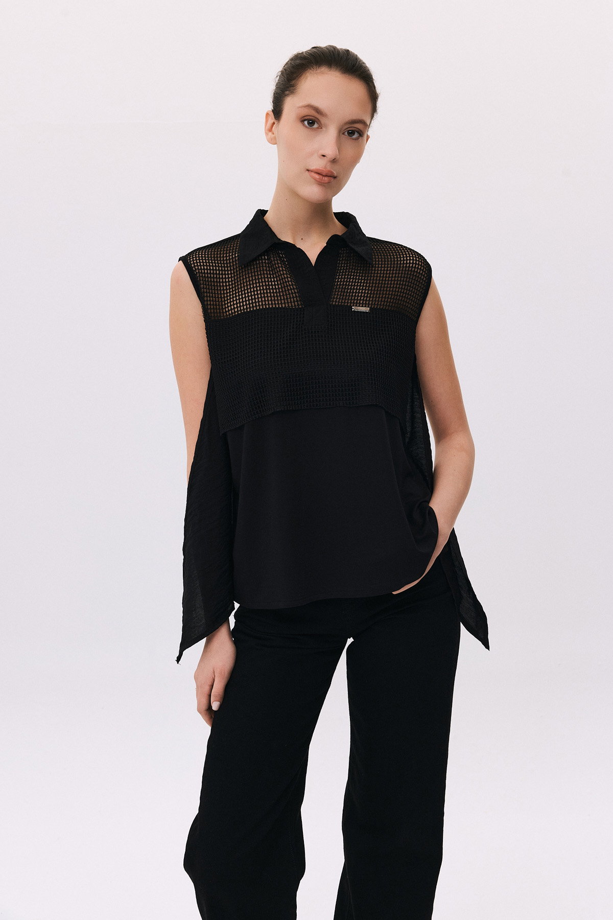 Daido Kadın File Detaylı Kolsuz Bluz 4813 Siyah - 1