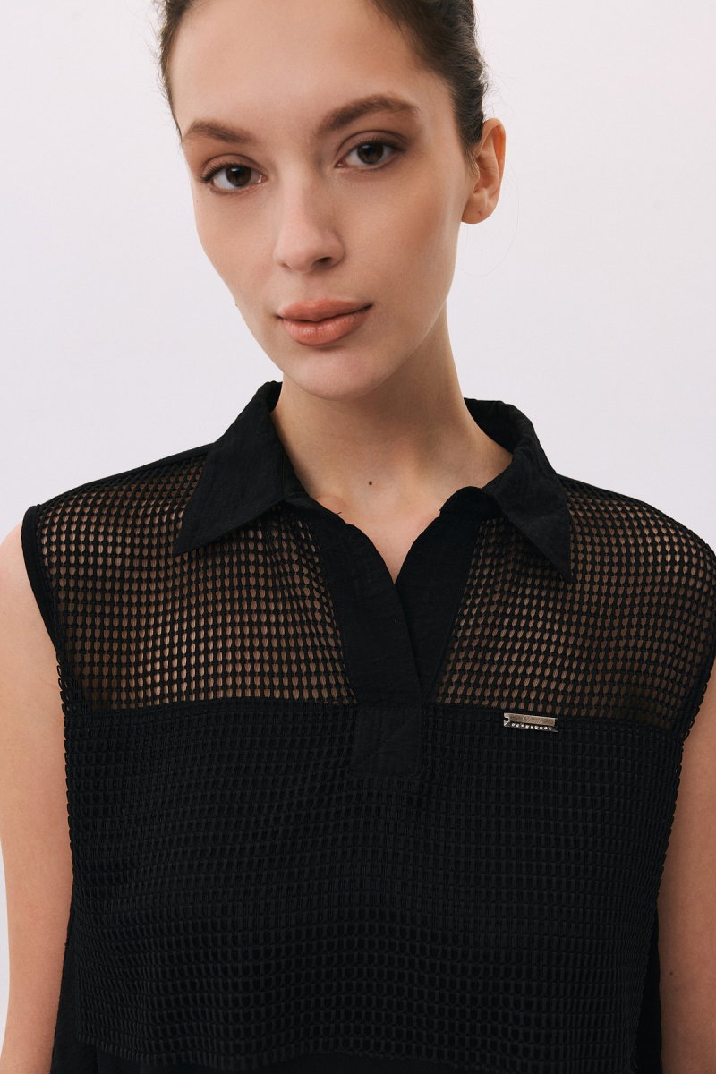 Daido Kadın File Detaylı Kolsuz Bluz 4813 Siyah - 3