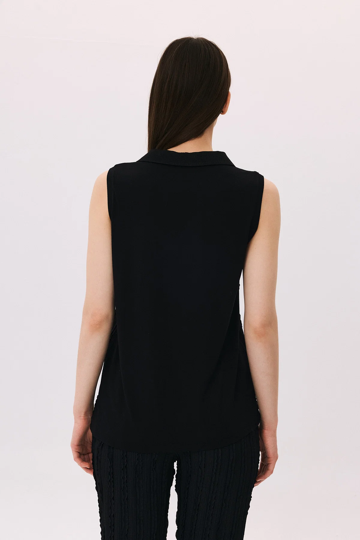 Daido Kadın Kolsuz Polo Yaka Penye T-Shirt 4814 Siyah - 4