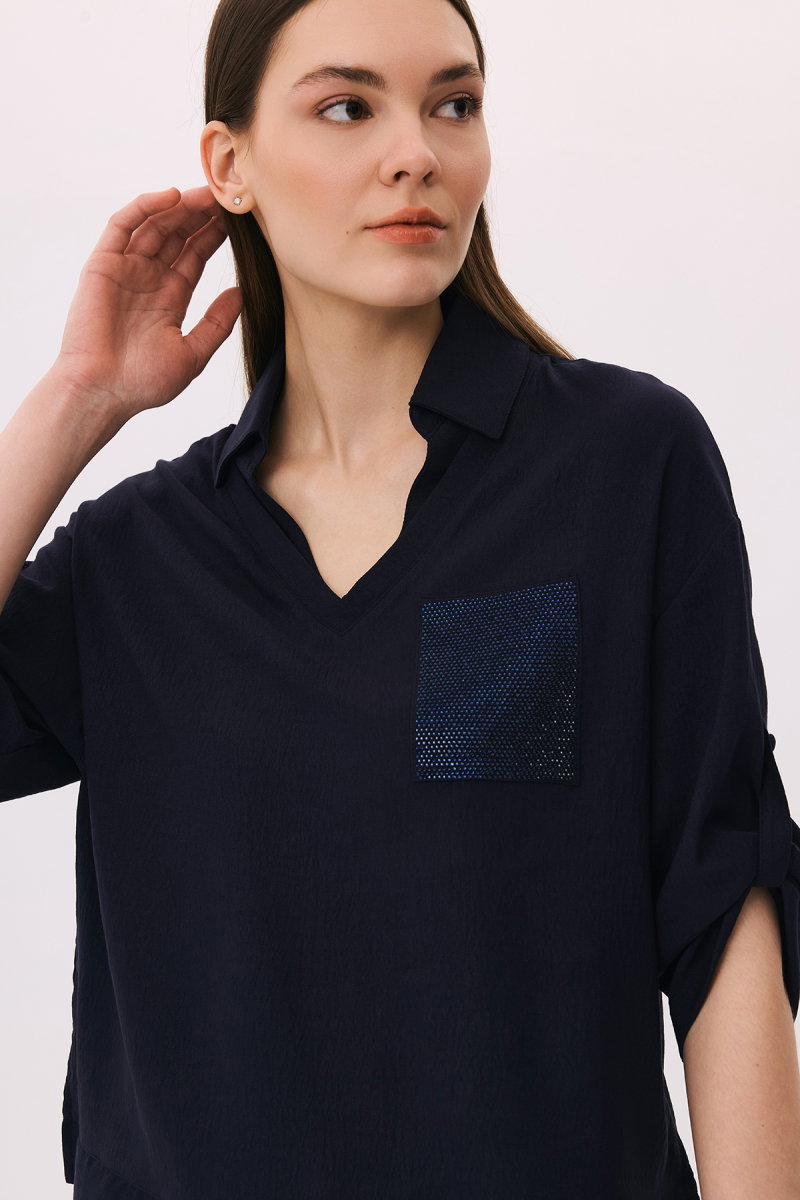 Daido Kadın Polo Yaka Truvakar Kol Bluz 6258 Lacivert - 2