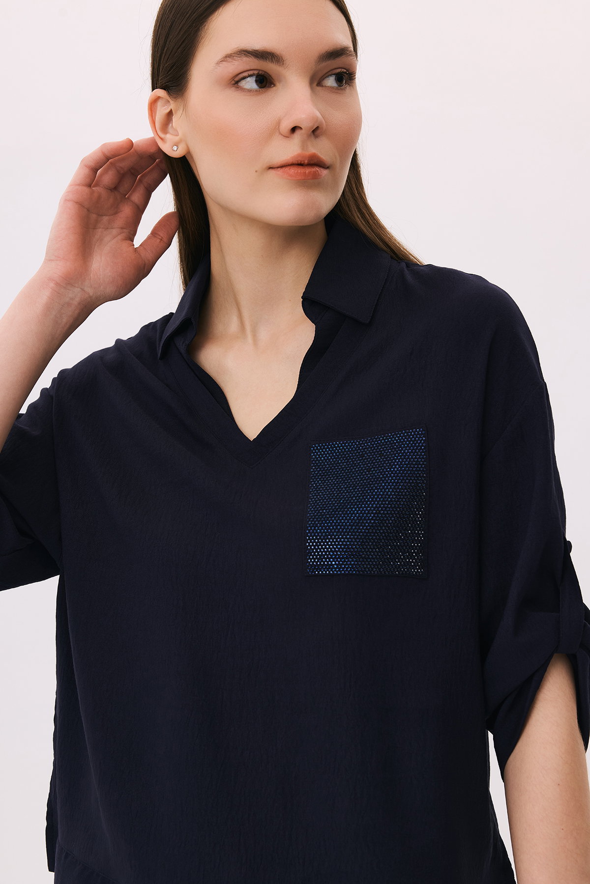 Daido Kadın Polo Yaka Truvakar Kol Bluz 6258 Lacivert - 2